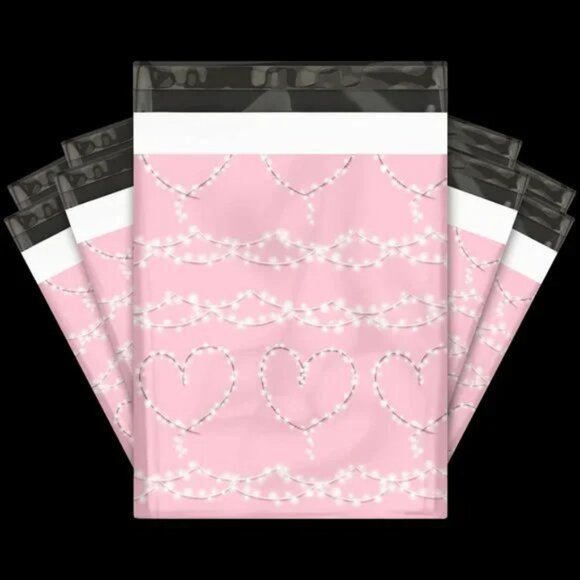 30 Poly Mailers/shipping Bags/ 30 Thank you Stickers - Hearts/Lights & plain whi - Picture 1 of 3